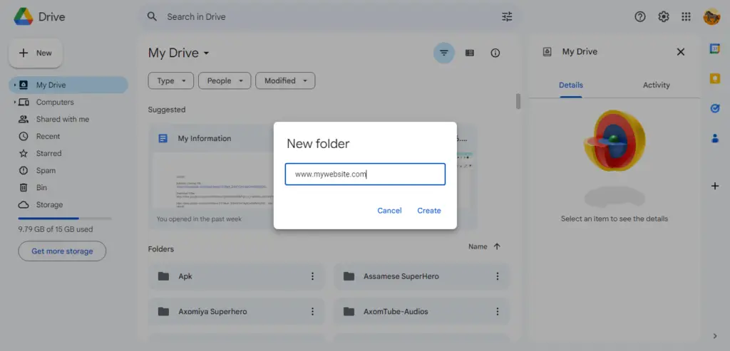 Create a New Folder on Google Drive