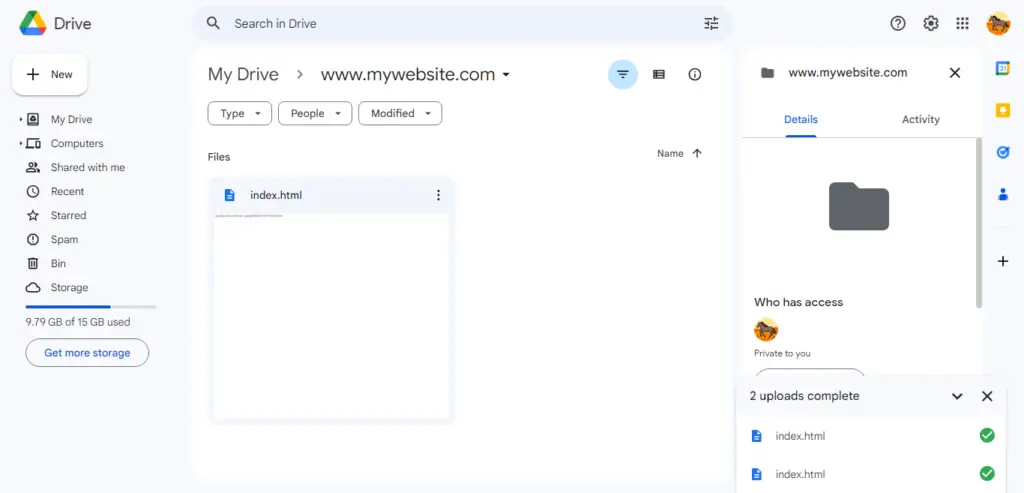 Upload Your Website Files to Google Drive
