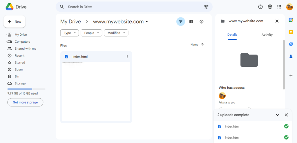 Upload Your Website Files to Google Drive